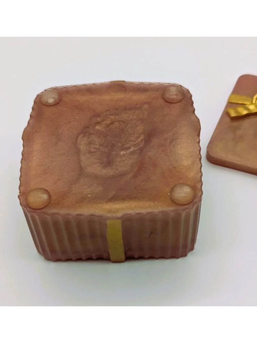 Pink & Gold Resin Gift Box With Bow Lid - Handmade Jewelry Organizer - 2.5
